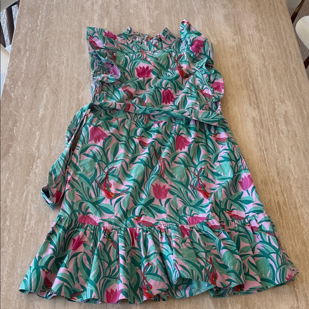 Banjanan Women’s Dress with Pink and Green Floral Pattern